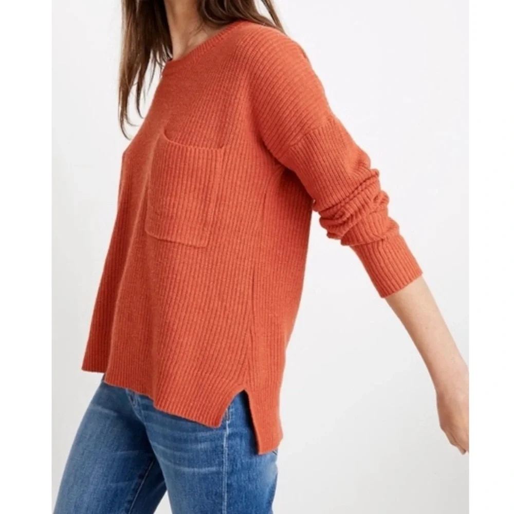 Madewell Women's Orange Crew Neck Sweater - Picture 2 of 8
